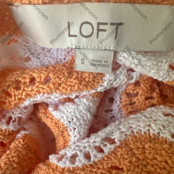 Loft Small Orange & White Loose Weave Wavy Stripe Long Sleeve Sweater - Picture 4 of 5